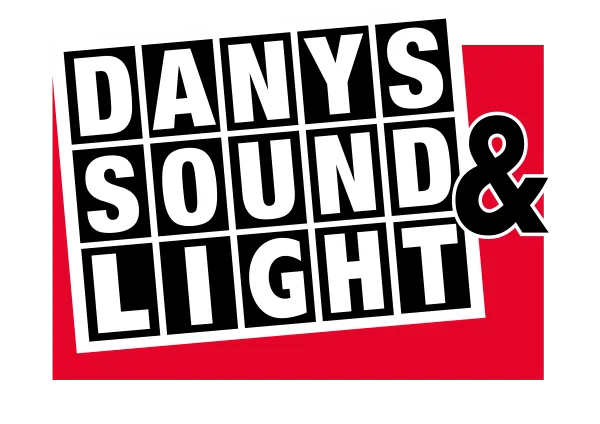 Logo von Danys Sound & Light mit markanter Schrift auf rotem Hintergrund.